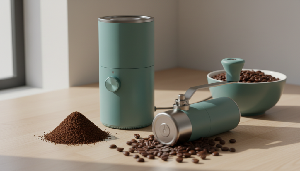 Elektrische Kaffeemühle und Handmühle